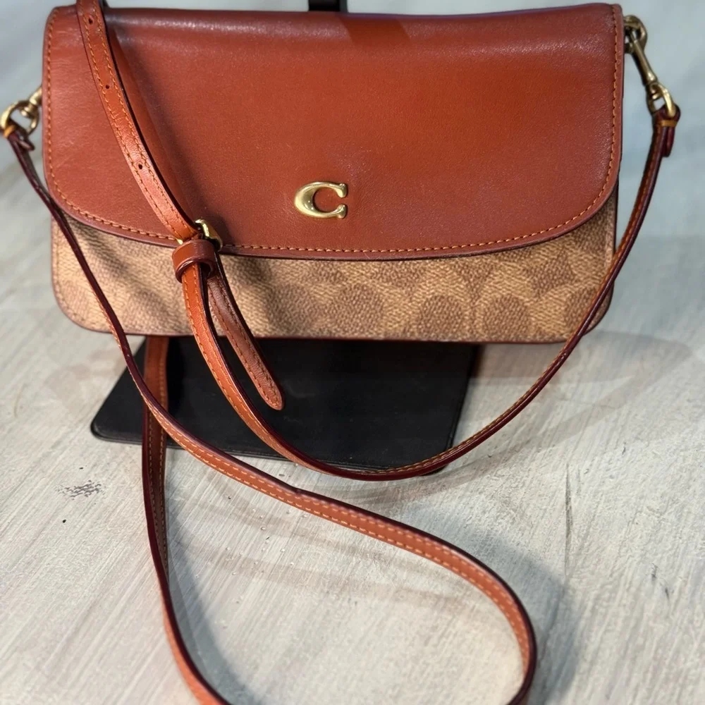 Coach Brown Signature Canvas and Leather Crossbody with Gold 'C'